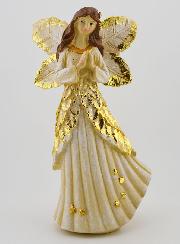 Ángel dorado con purpurina en oración - 20 cm