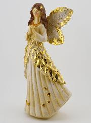 Ángel dorado con purpurina en oración - 20 cm