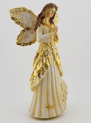 Ángel dorado con purpurina en oración - 20 cm