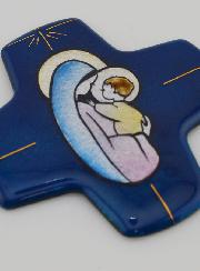 Cruz de la Virgen y el Niño Cuadrado con Esmaltes del Libán