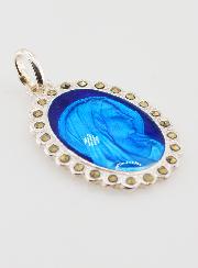 Medalla Perfil Virgen María - Plata y Esmalte Azul - 30mm