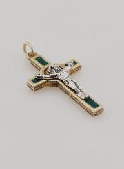 Colgante Cruz de San Benito de Metal - Verde - 4 cm