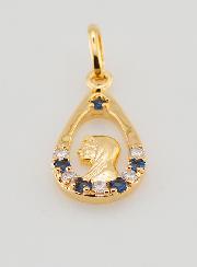 Colgante Gota virgen María - Diamante Strass Zafiro Bañado en Oro