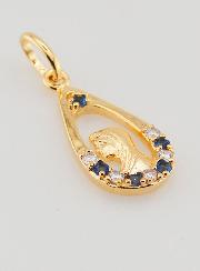 Colgante Gota virgen María - Diamante Strass Zafiro Bañado en Oro