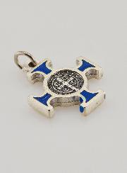 Colgante Cruz de San Benito de Metal - Azul - 2 cm