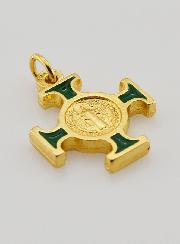 Colgante Cruz de San Benito Dorada - Verde - 2 cm