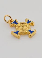 Pingente Cruz de São Bento Dourada - Azul - 2cm