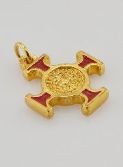 Pingente Cruz de São Bento Dourada - Vermelha - 2cm