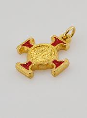 Pingente Cruz de São Bento Dourada - Vermelha - 2cm