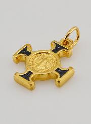 Pingente Cruz de São Bento Dourada - Preta - 2cm