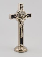 Cruz de San Benito Plateada con Base - Negro