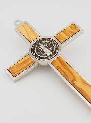 Crucifijo Cruz de San Benito en Madera de Olivo - 21cm